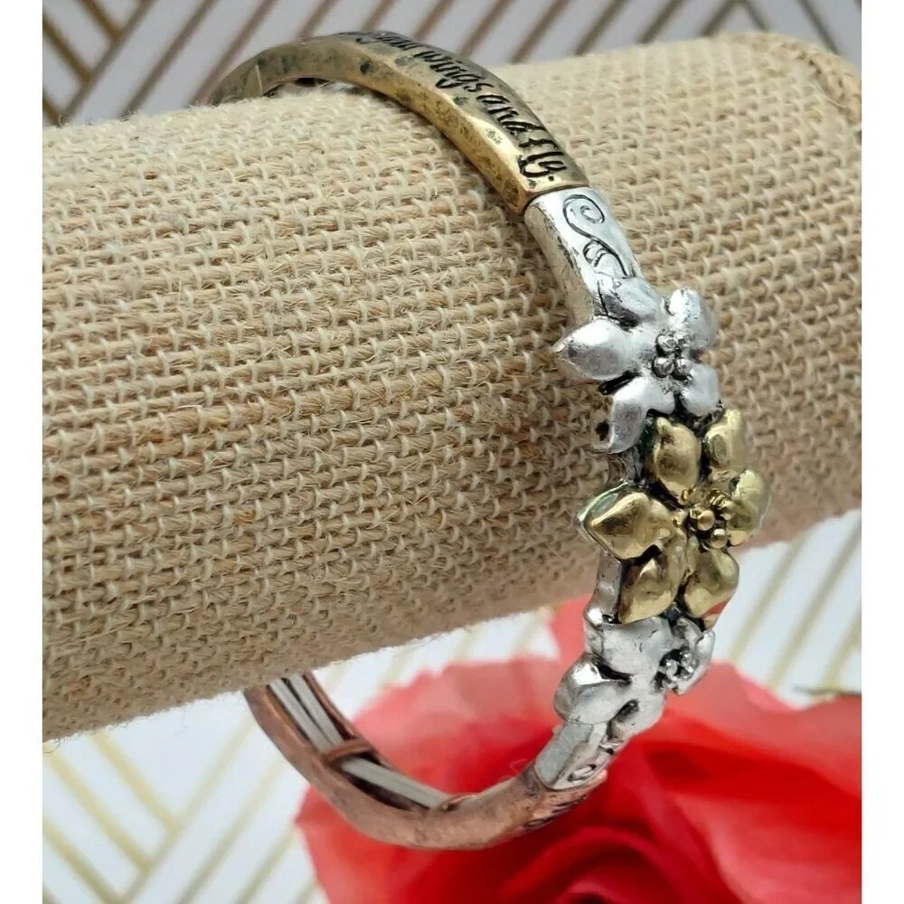 Tri Tone Friend Bracelet Stretch Silver Copper Gold Best Wishes